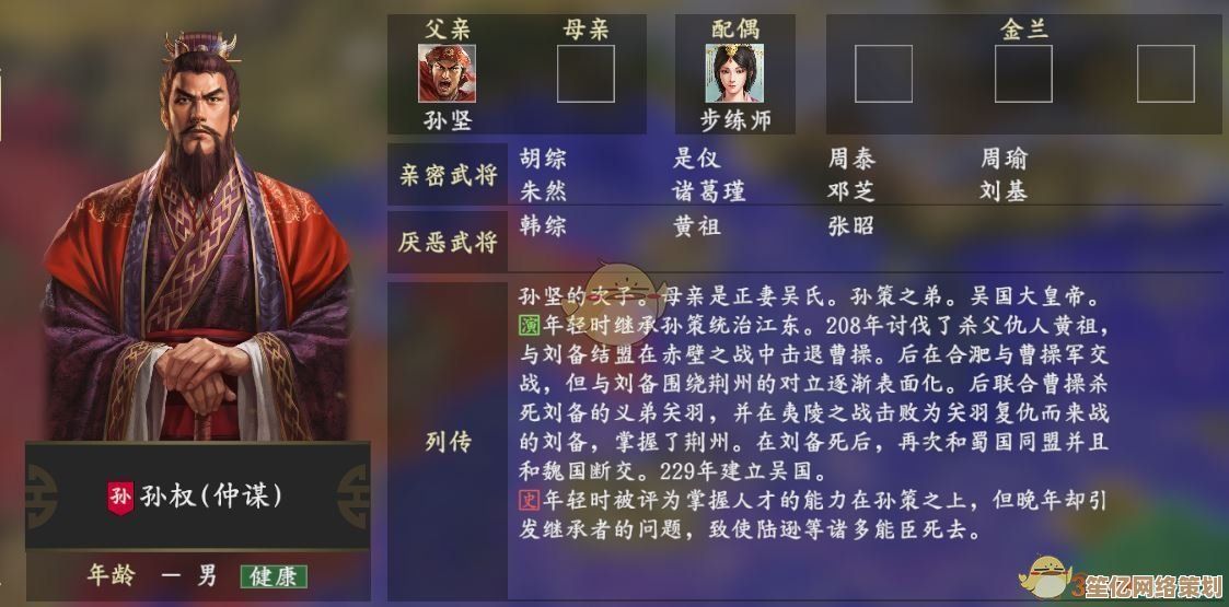 2025年《三国志14》权威指南：孙权配偶设定与婚姻玩法详解